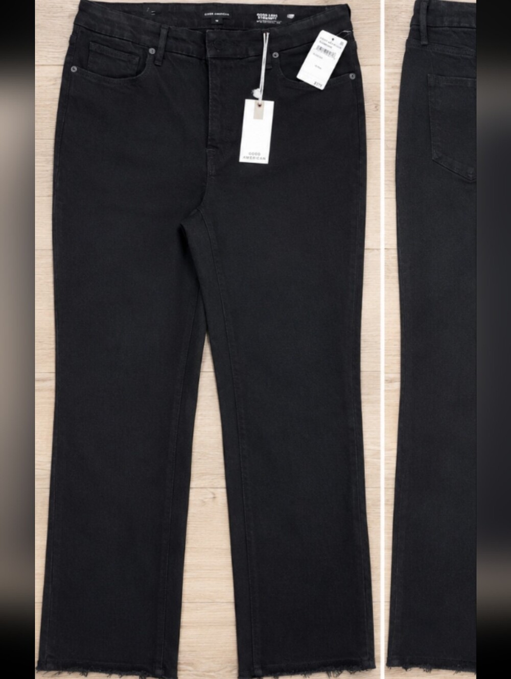 Good American Good Legs Straight Jeans Black NWT Size 16 Plus Mid Rise Raw Hem
